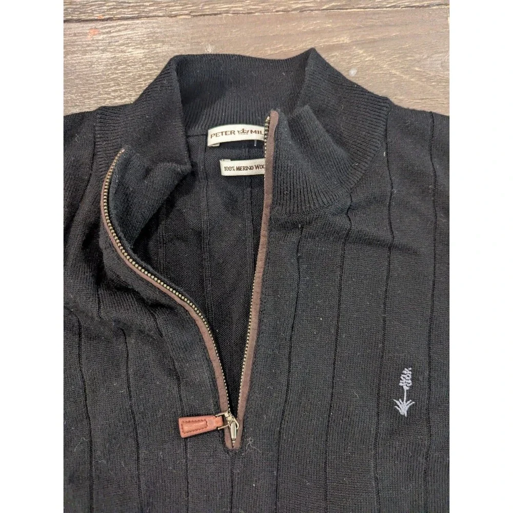 Peter Millar Mens Size XLarge 100% Italian Merino Wool Quarter Zip Black Sweater